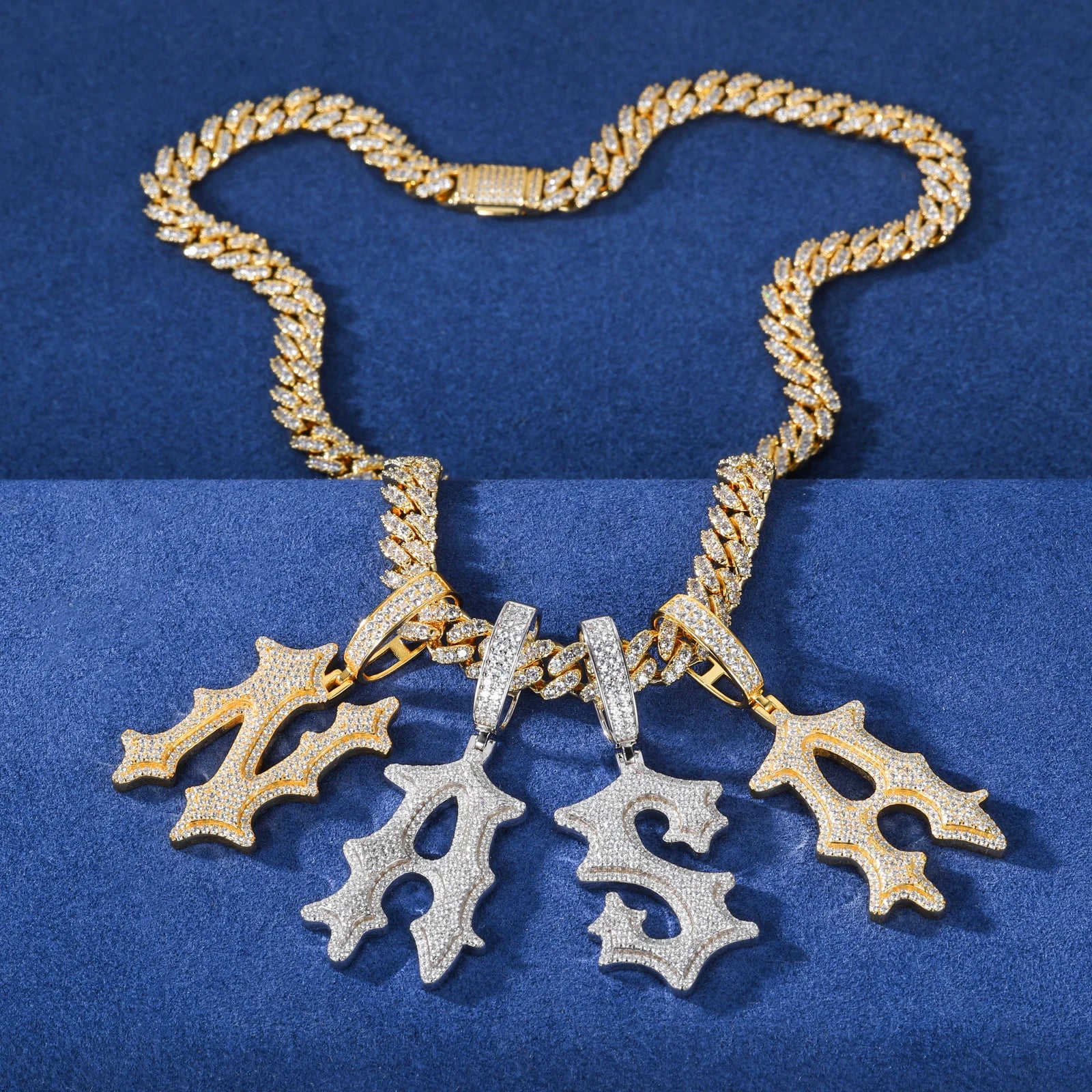 Ancient Text | Solid 925 Sterling Silver Moissanite Diamond Initial Letter Hip Hop Pendants