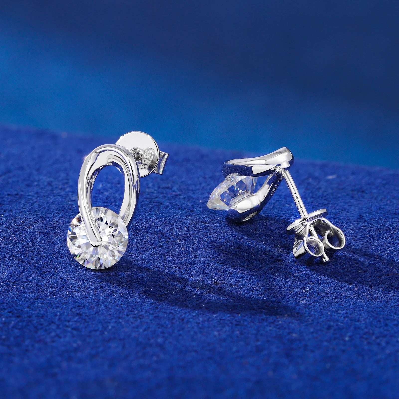 The Halo | 925 Solid Sterling Silver Round Loop Huggie VVS Moissanite Stud Earrings