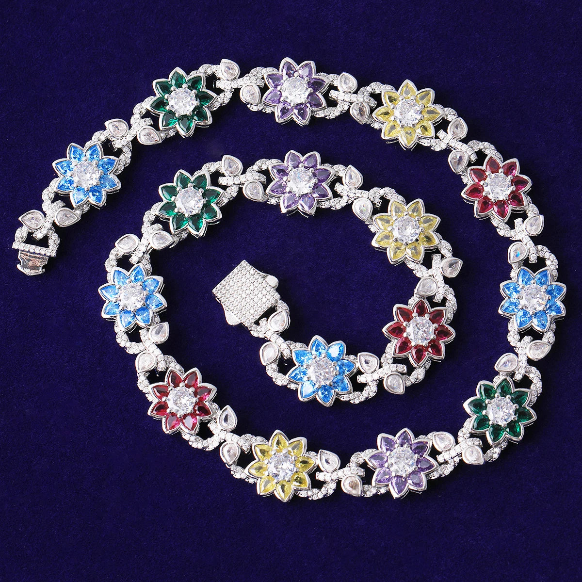 Flower Burst | VVS Diamond CZ 5AA+ Colorful Iced Blinged Out Flower Link Necklace