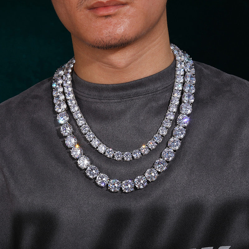 10mm Luxury | All Ice Moissanite Diamond Solid Sterling Silver Tennis Chain Necklace