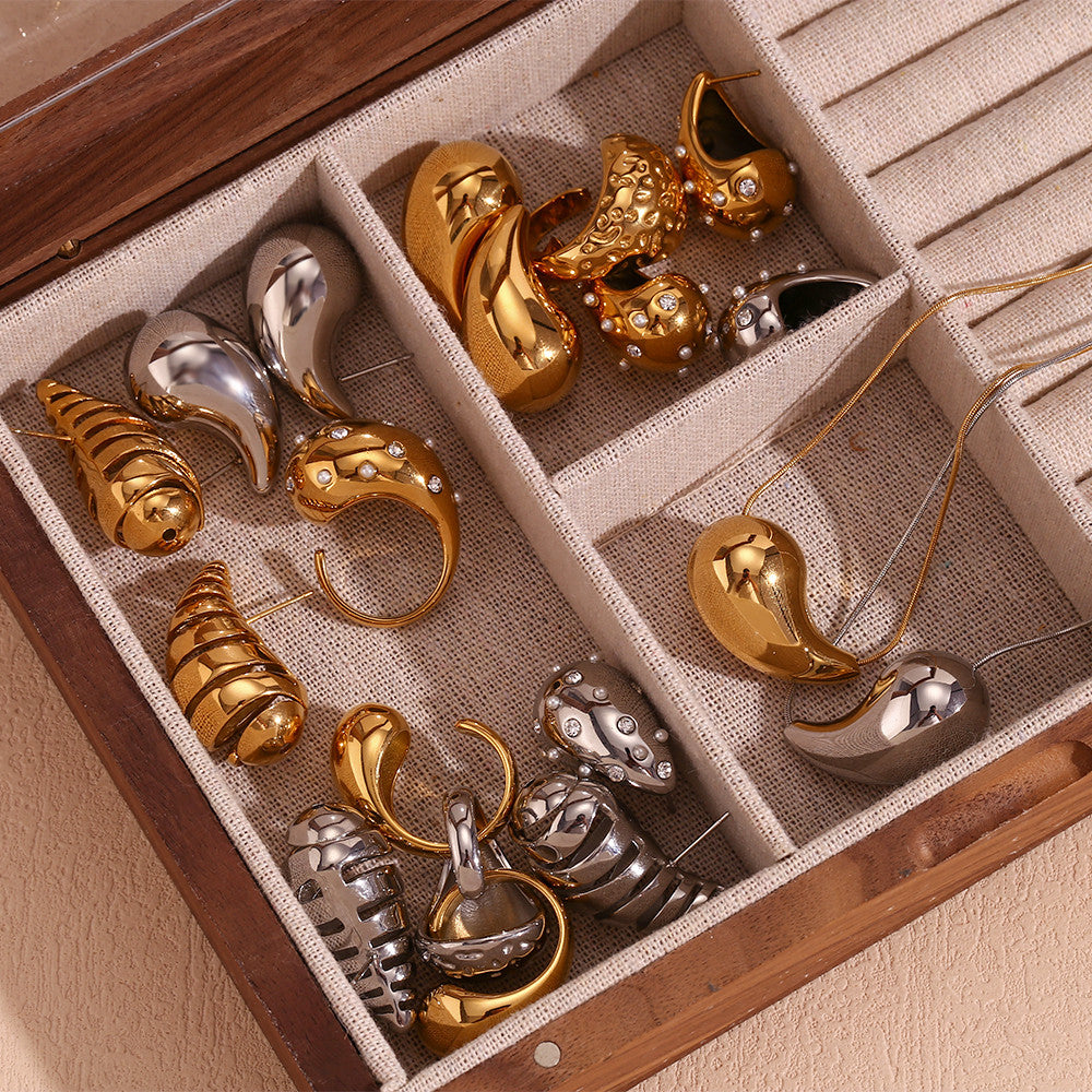 18k Gold Over Stainless Steel Princess Tear Drops Waterproof Necklace Earrings Jewelry Set