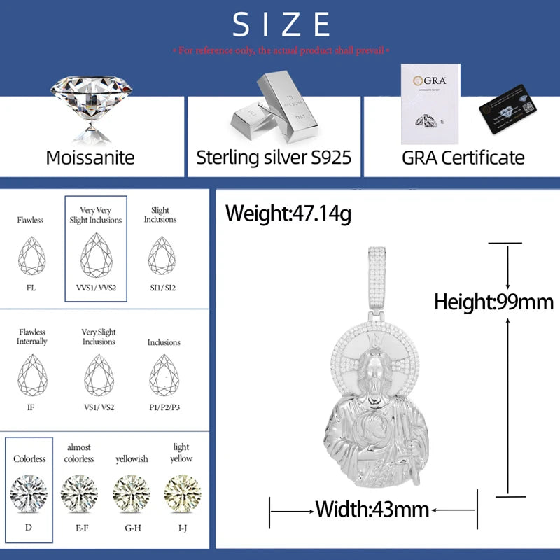 The Son | Moissanite Diamond Radiant Sun Jesus Head Solid 925 Silver Hip Hop Pendant