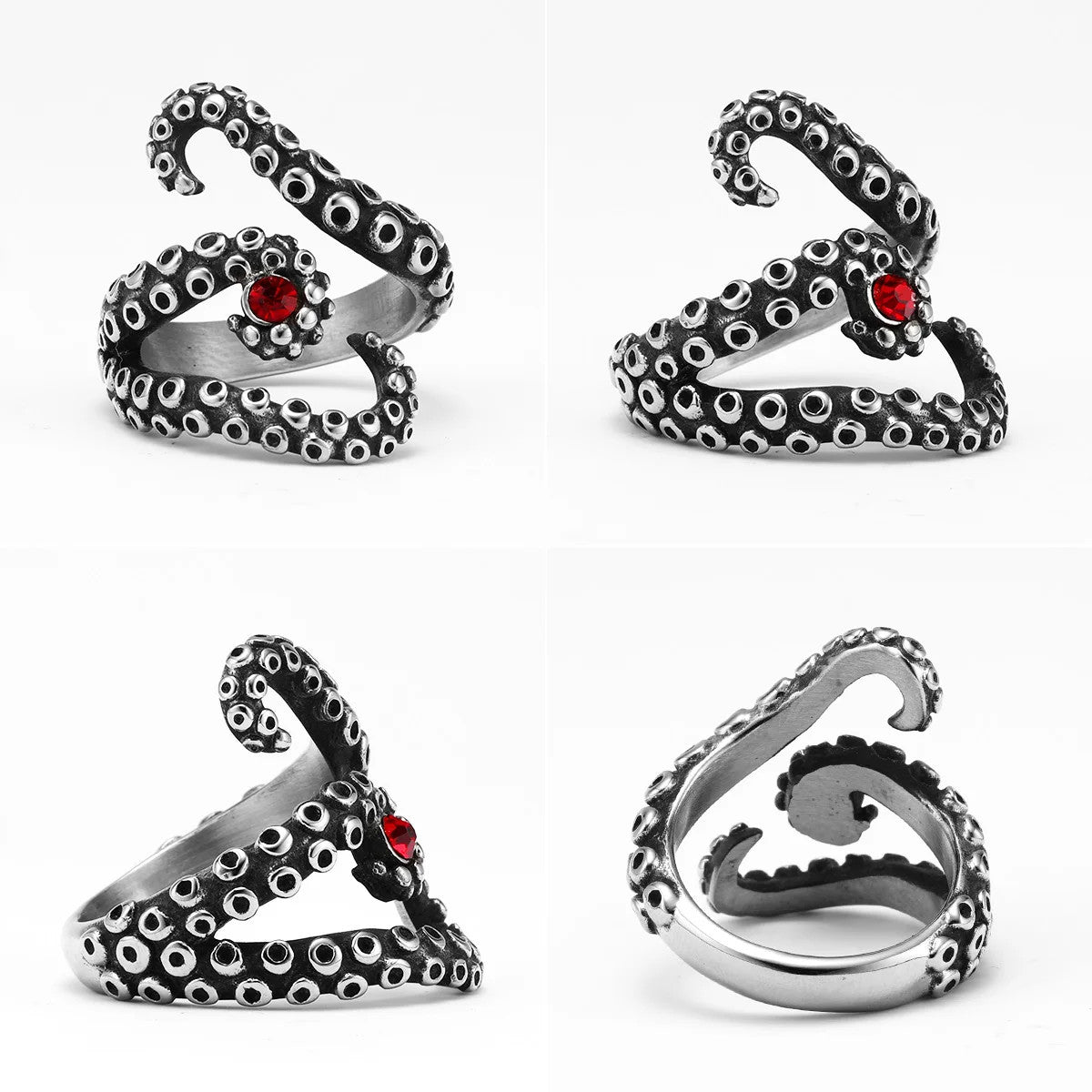 Tentacles | No Fade Stainless Steel Octopus Ruby Eye Street Style Rings