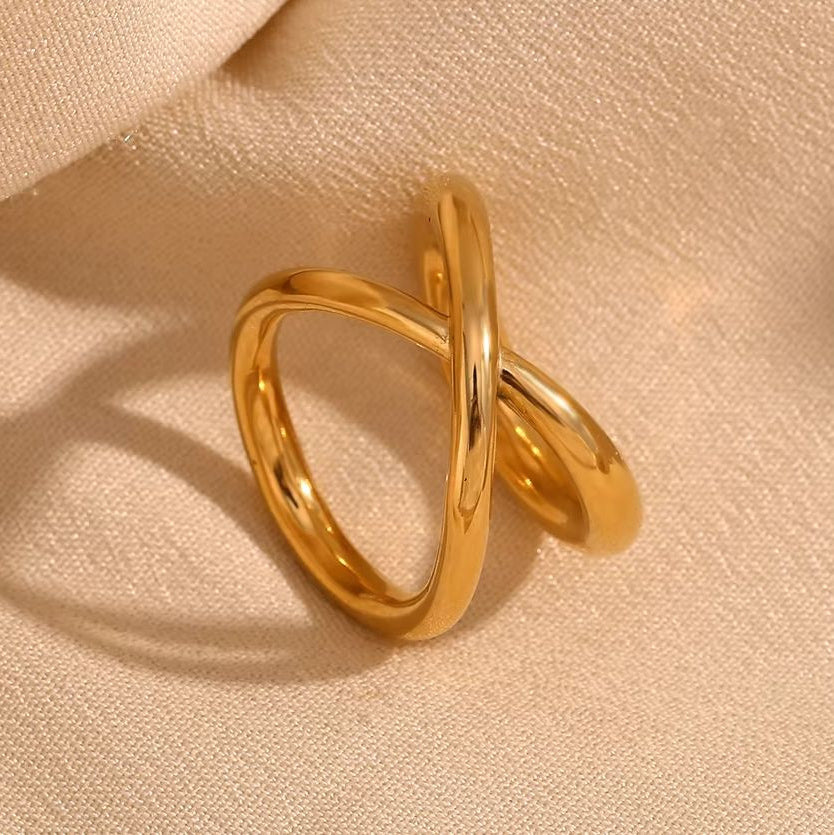 18k Gold Waterproof Stainless Steel Overlapping Double Color Stackable Rings