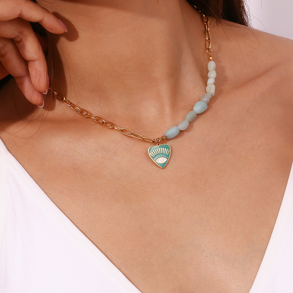 18k Gold Waterproof Teddy Bear All Seeing Eye Pearl Chain Hip Hop Pendants Necklaces