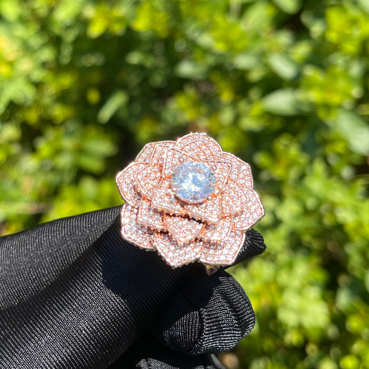 Chilled Diamond Rose | VVS Diamond Center Stone Iced Blinged Out Rose Rings