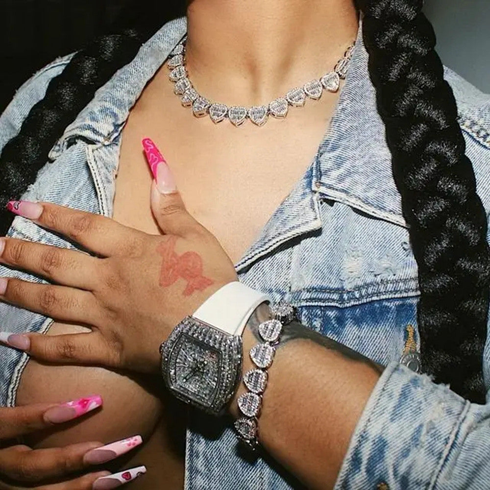 IceCold Heart | Ladies Crushed Ice 24k Silver Rose Gold Tennis Chain Necklaces