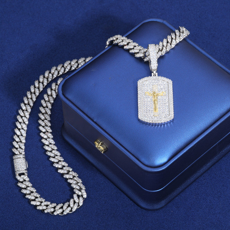 The Wonderful Counselor | 925 Sterling Silver Moissanite Diamond Crucifix Jesus Dog Tag Pendant