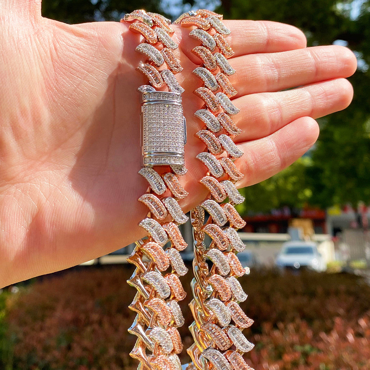 Stash House | Two Tone Baguette 925 Silver Rose Gold Iced Blinged Out Hot Boy Chain