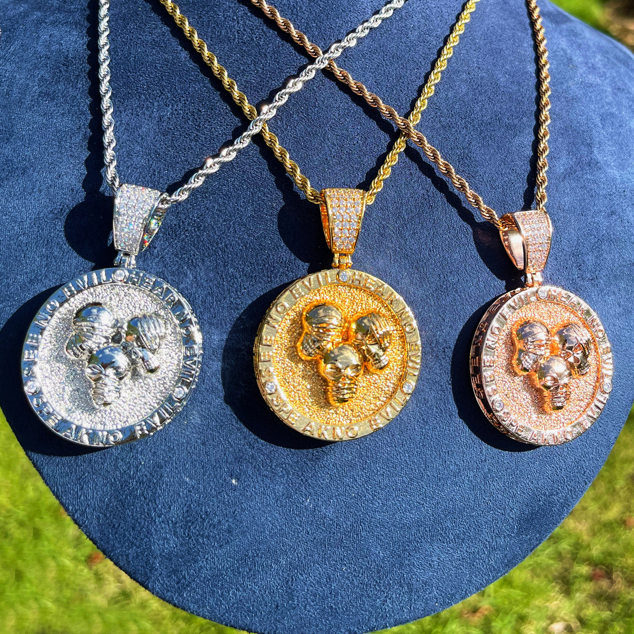 Abundance Skulls | See Here Speak No Evil Iced Hip Hop Pendant
