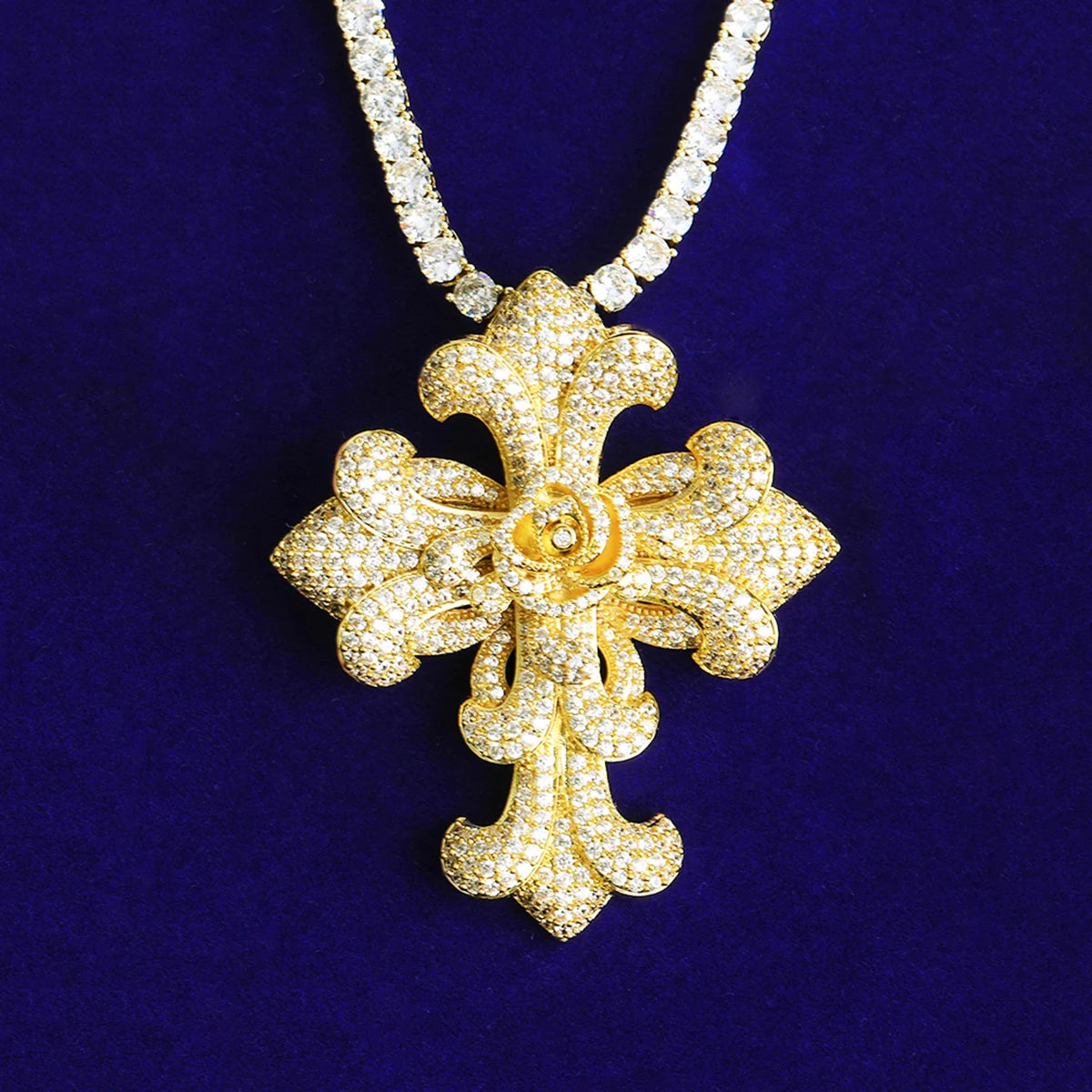 Cross Of Saints | VVS Diamond CZ Fleur-de-lis Cross Iced Blinged Out Pendant