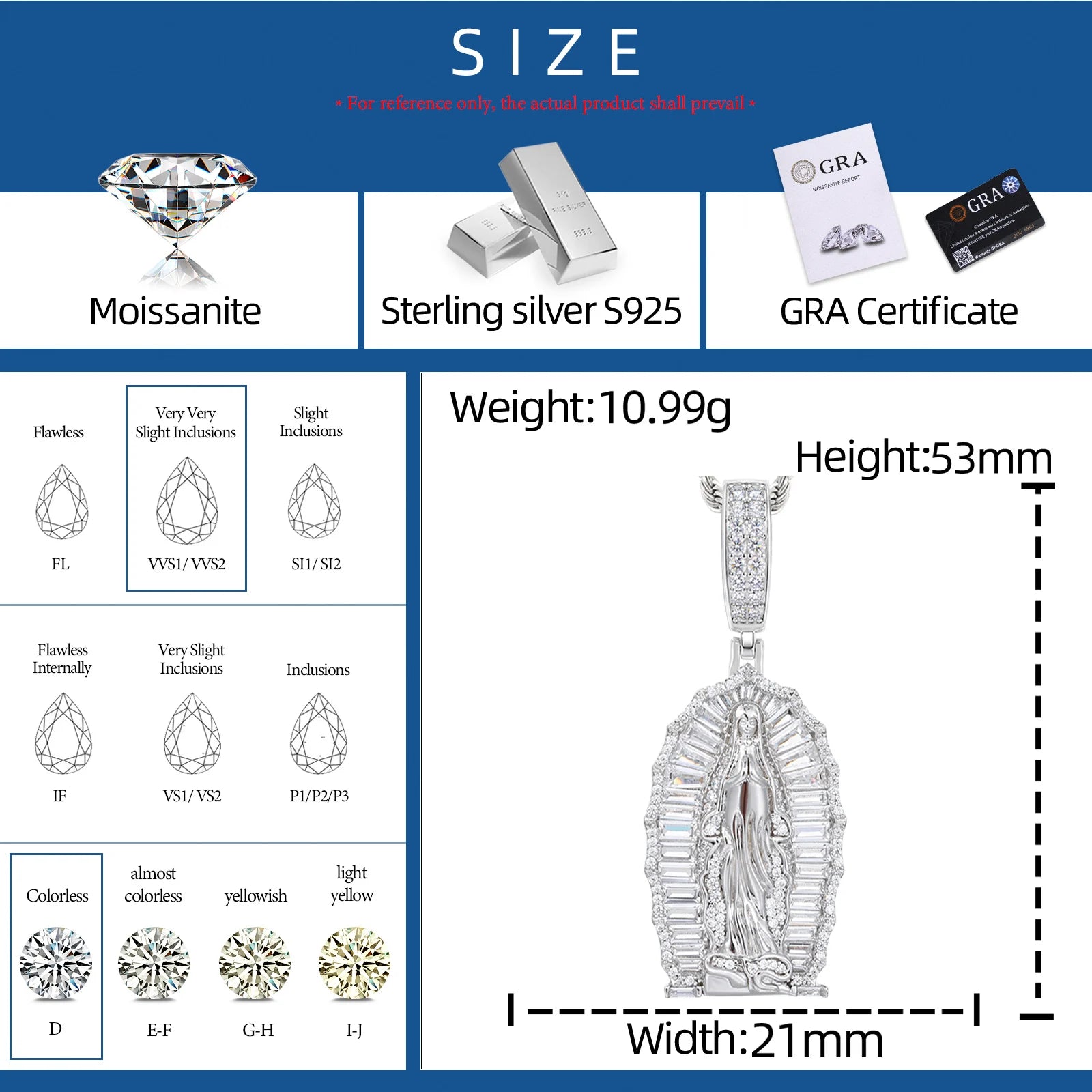 Mother Of Faith | Iced Blinged Out Moissanite Baguette Diamond 925 Virgin Mary Pendant
