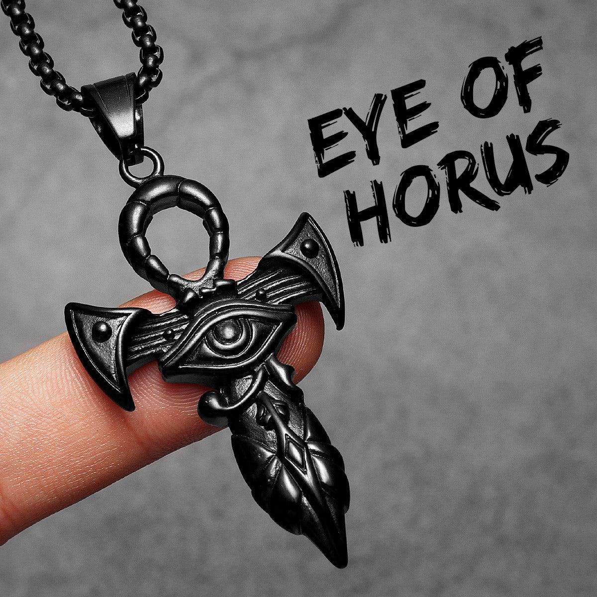 Eye of Horus | 14k Gold Black over No Fade Stainless Steel Ankh Cross Hip Hop Pendant