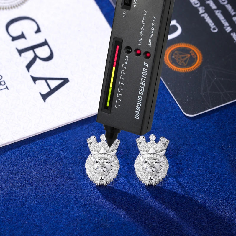 Protect The Throne | Moissanite Diamond Hip Hop Lion King Stud Bling 925 Silver Earrings