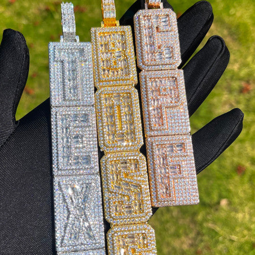 Tower Cascade | Vertical Iced Baguette Custom Made Nameplate Hip Hop Pendant