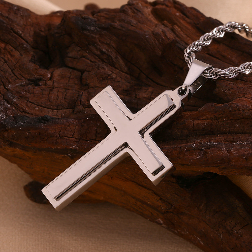 Waterproof Smooth Double Cross 18k Gold Silver Stainless Steel Rope Chain Pendant