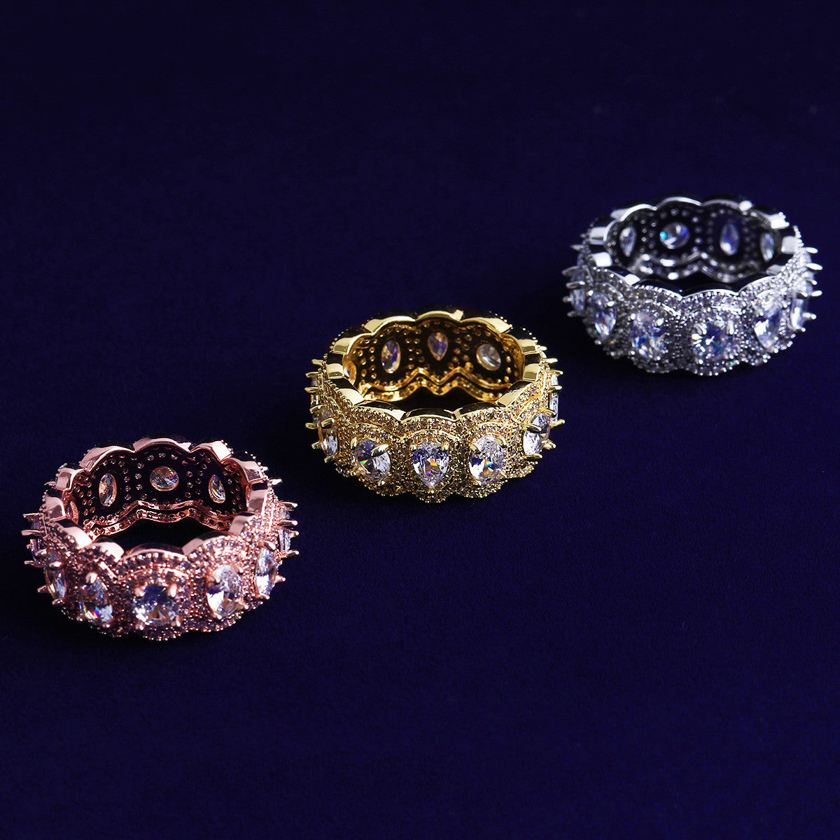 Kings Glory | VVS Diamond CZ Teardrop Stone 24k Silver Rose Gold Hip Hop Rings