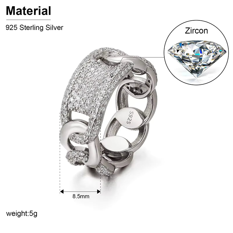 Mens Hollow Iced Blinged Out Cuban Link Luxury Hip Hop Rings
