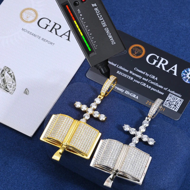 Divine Blessings | S925 Solid Iced Blinged Out Moissanite Cross Bible Prayer Pendant