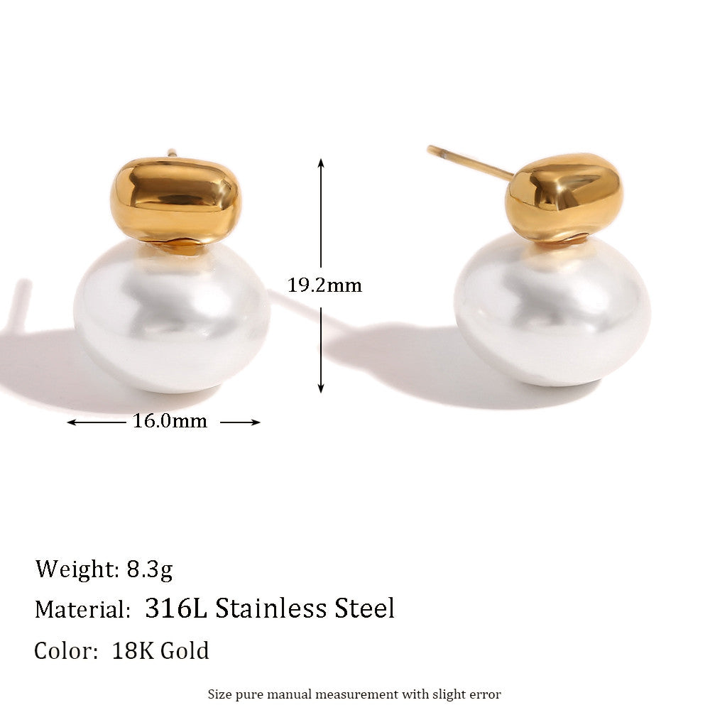 18k Gold Tarnish Free Imitation Pearl Stud Elegant Bling Earring