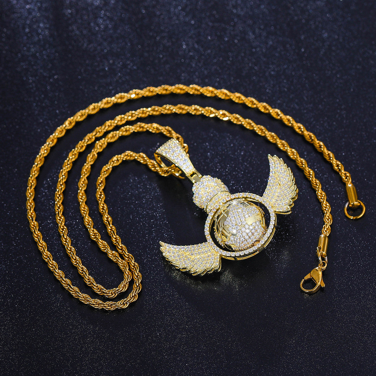 The King | Moissanite Diamond Rotating Globe Wings Crown Hip Hop Pendant