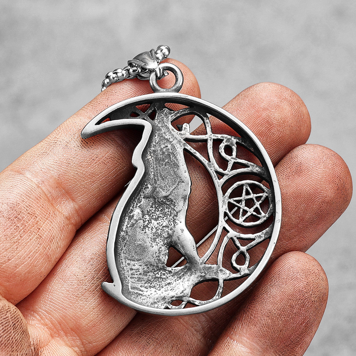 Howling Wolf | 316L No Fade Stainless Steel Half Moon Wolf Street Style Pendant