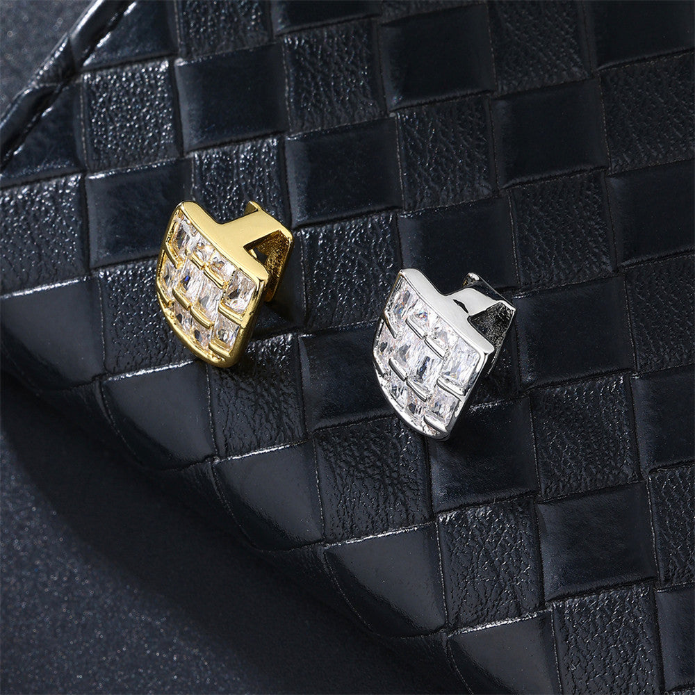 Single Baguette | Hip Hop VVS Diamond CZ Iced Blinged Out Baguette Stone Teeth Tooth Mouth Grillz