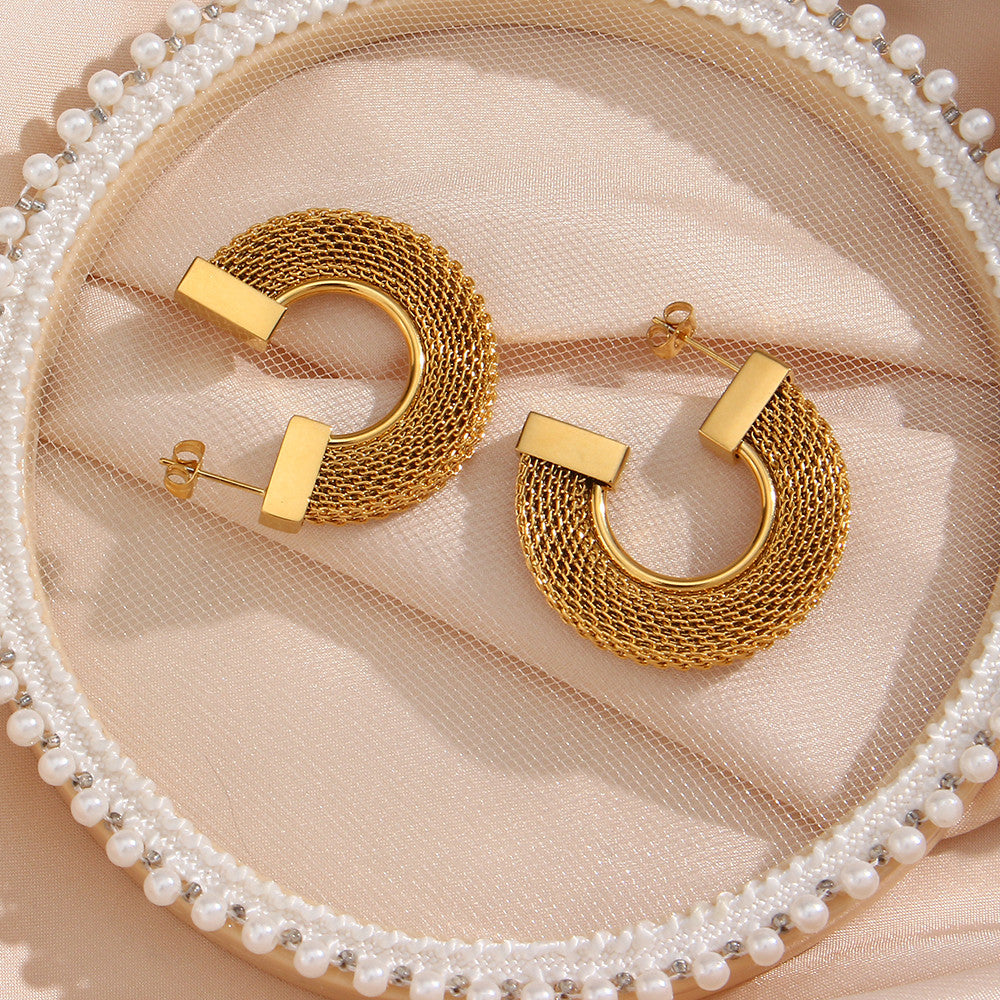 18k Gold Waterproof Solid Stainless Steel Braided CC Hoop Earrings