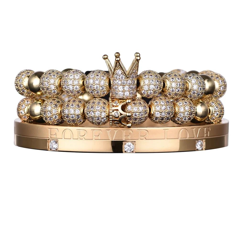 Self Love | 3 Piece VVS Diamond CZ Forever Love Iced Blinged Out Kings Crown Bracelet Set