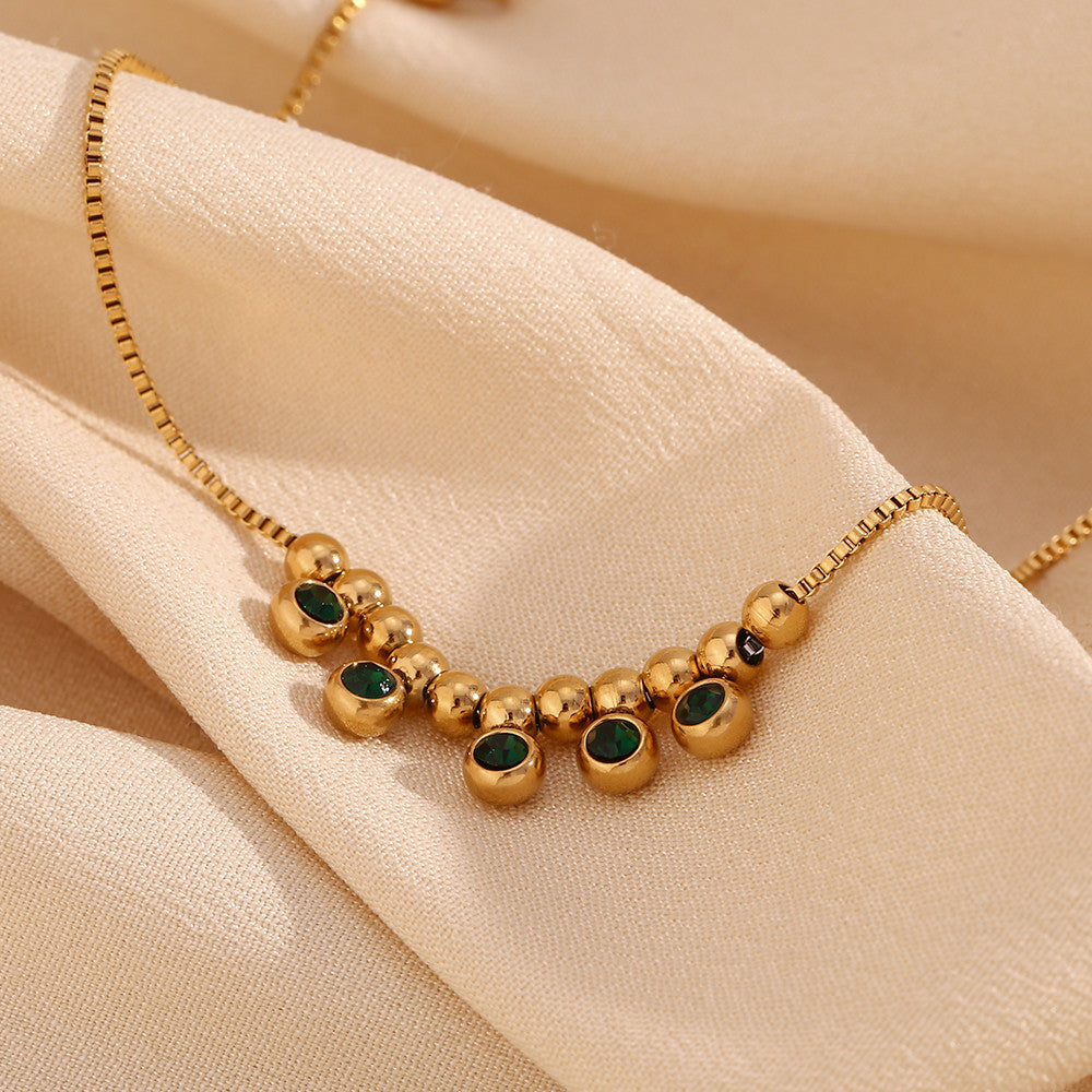 18k Gold Waterproof Stainless Steel Eye Catching Green Steel Ball Anklet Ankle Bracelets