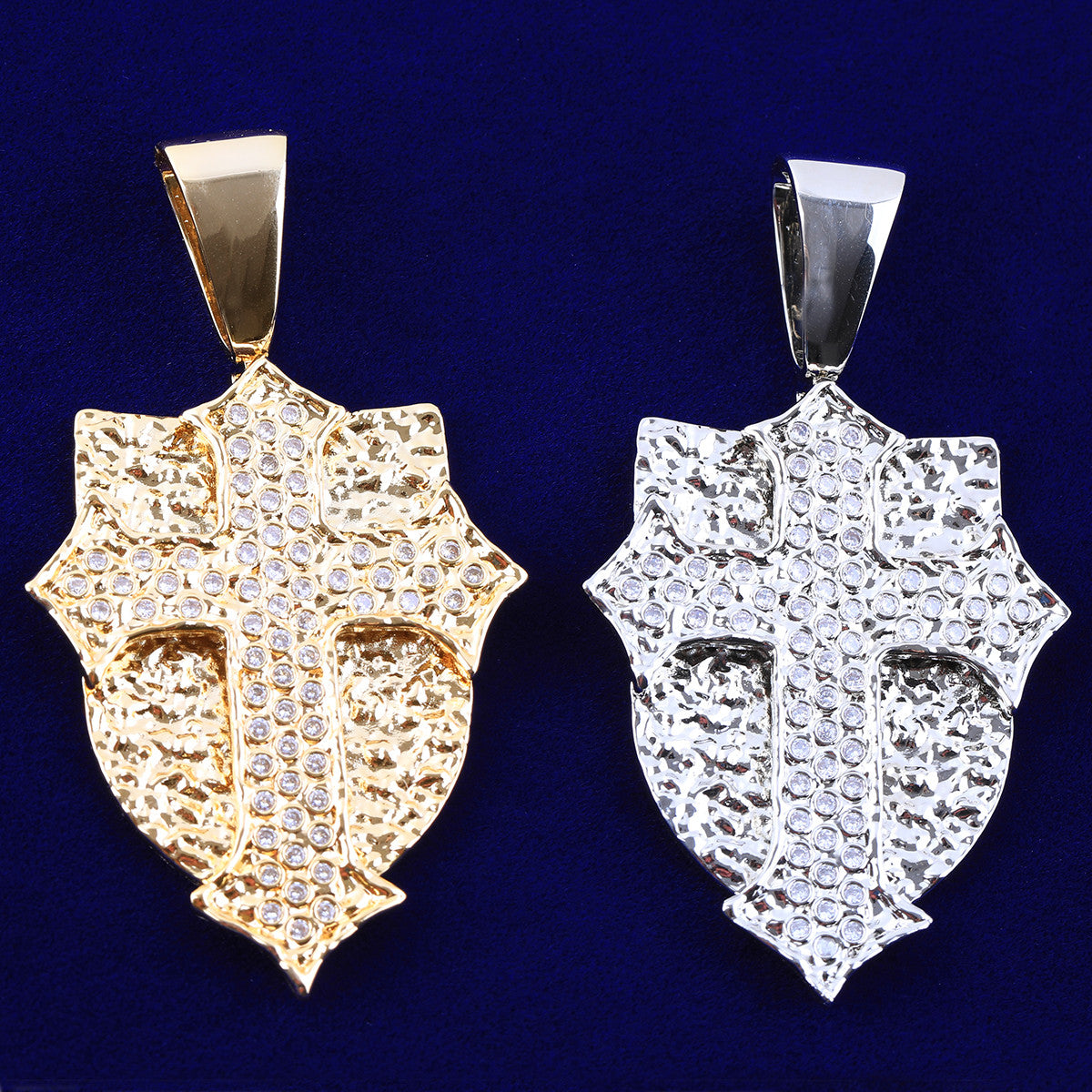 Divine Protector | Cross Shield VVS Diamond CZ Stone Hip Hop Prong Set Pendant