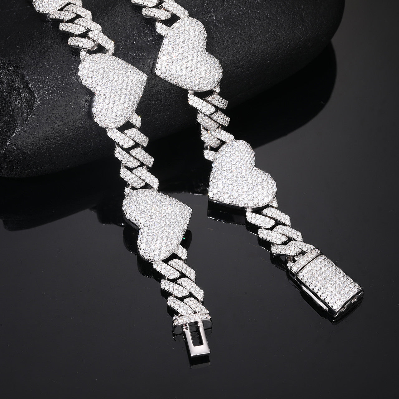 VVS Cuban Heart | Solid Silver Moissanite Diamond Cuban Link Heart Chain Necklace