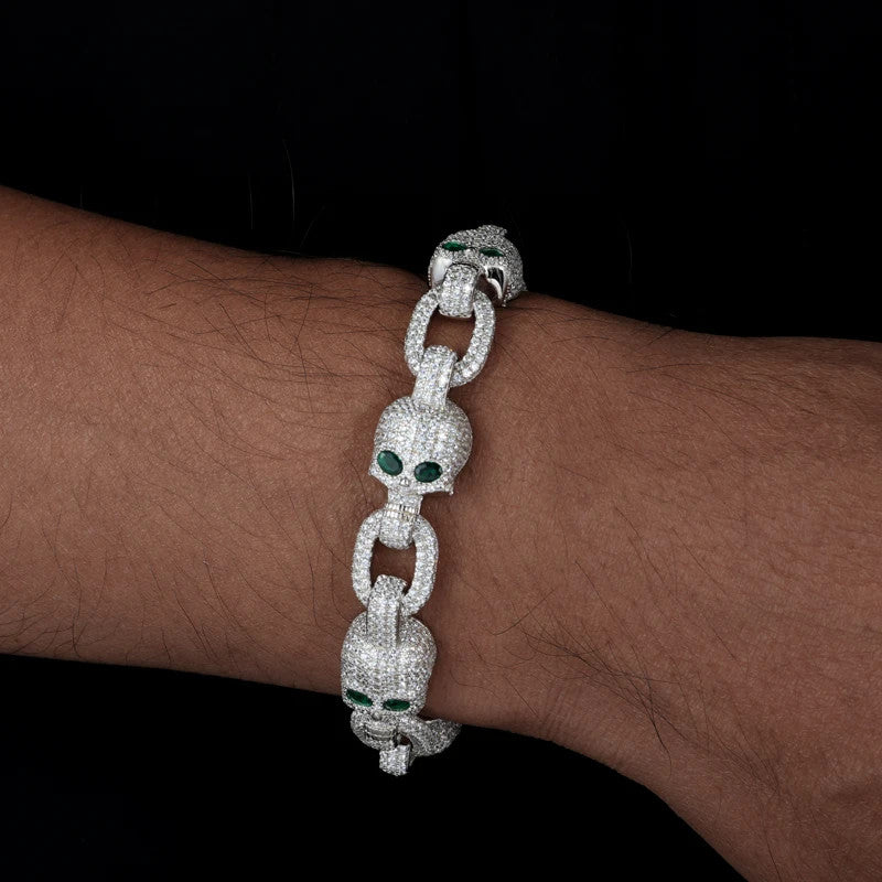 Chilled Skull | Solid Sterling Silver Moissanite Diamond Iced Designer Hip Hop Link Bracelet