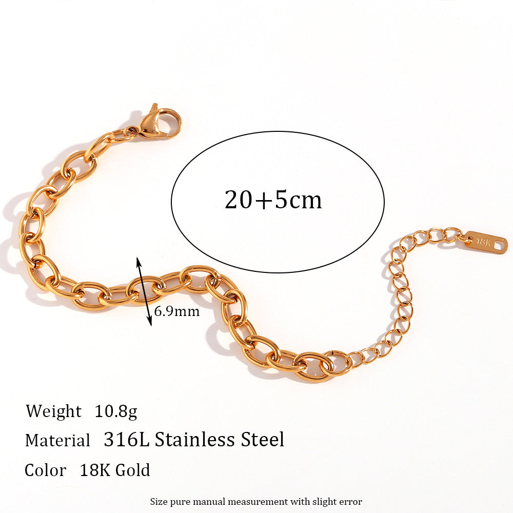 Women's 18K Gold Tarnish Free Silver Stainless Steel 7mm Oval O Link Chunky Chain Necklace