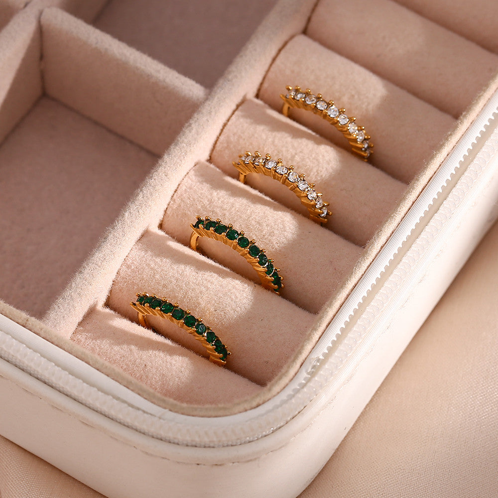 18k Gold over Stianless Steel Waterproof Green Round CZ Paved Huggie Hoop Earrings