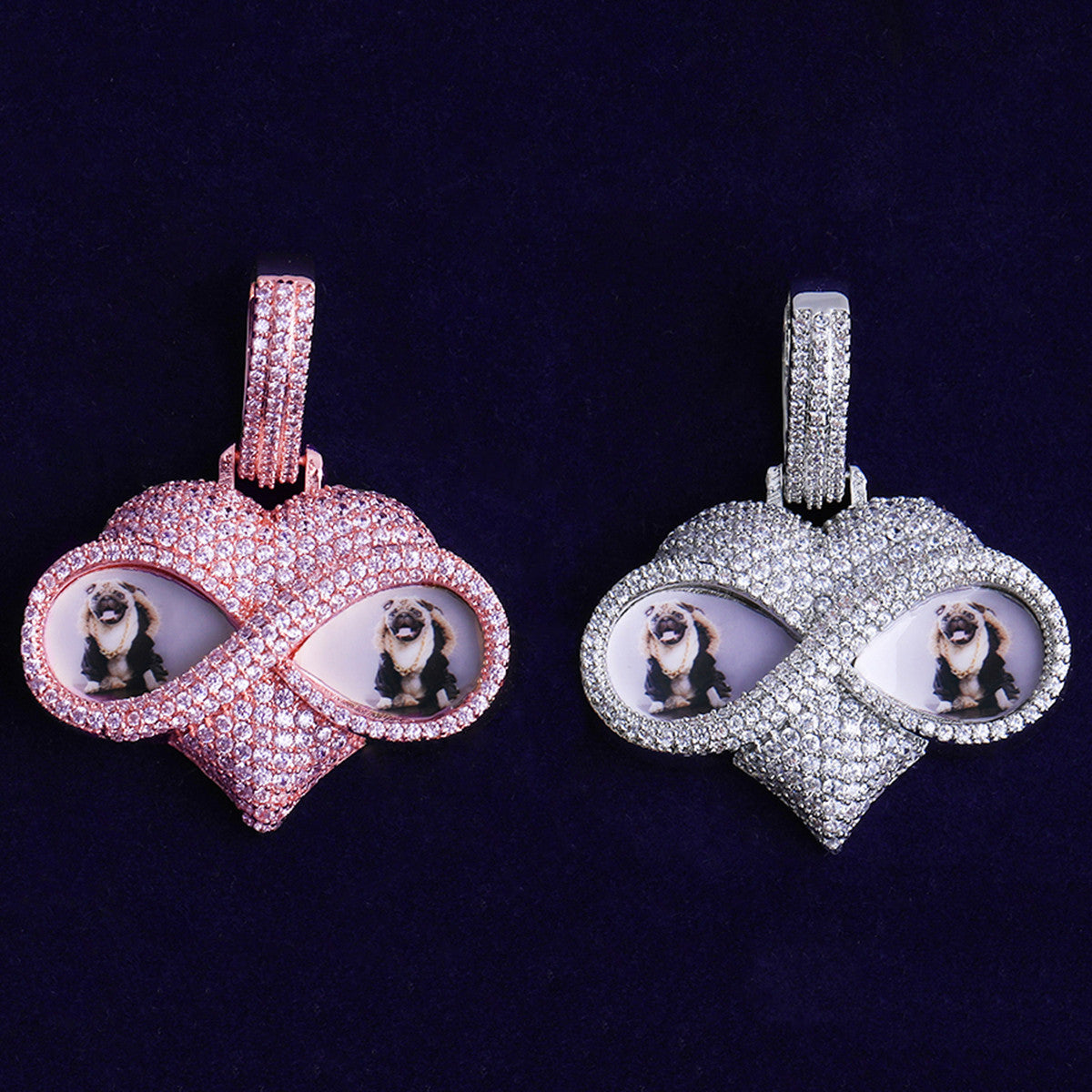 love is Infinite | VVS Diamond CZ Double Photo Infinity Heart 24k 925 Rose Gold Pendant