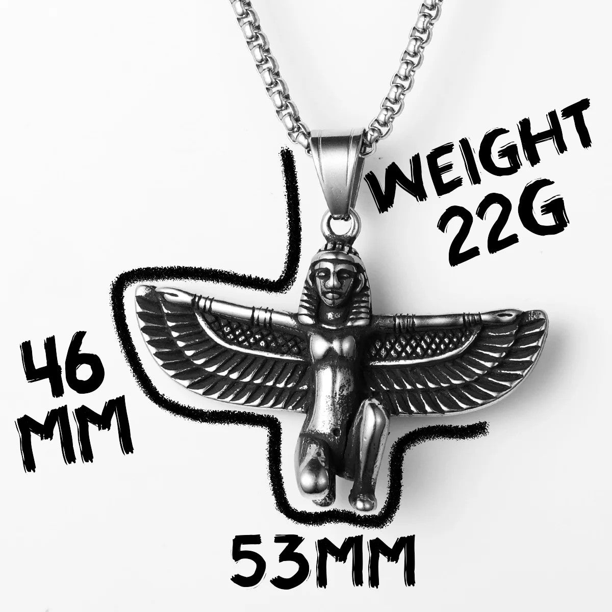 Isis | 316L Solid Stainless Steel Goddess Egyptian Pharaoh Eagle Wing Pendant