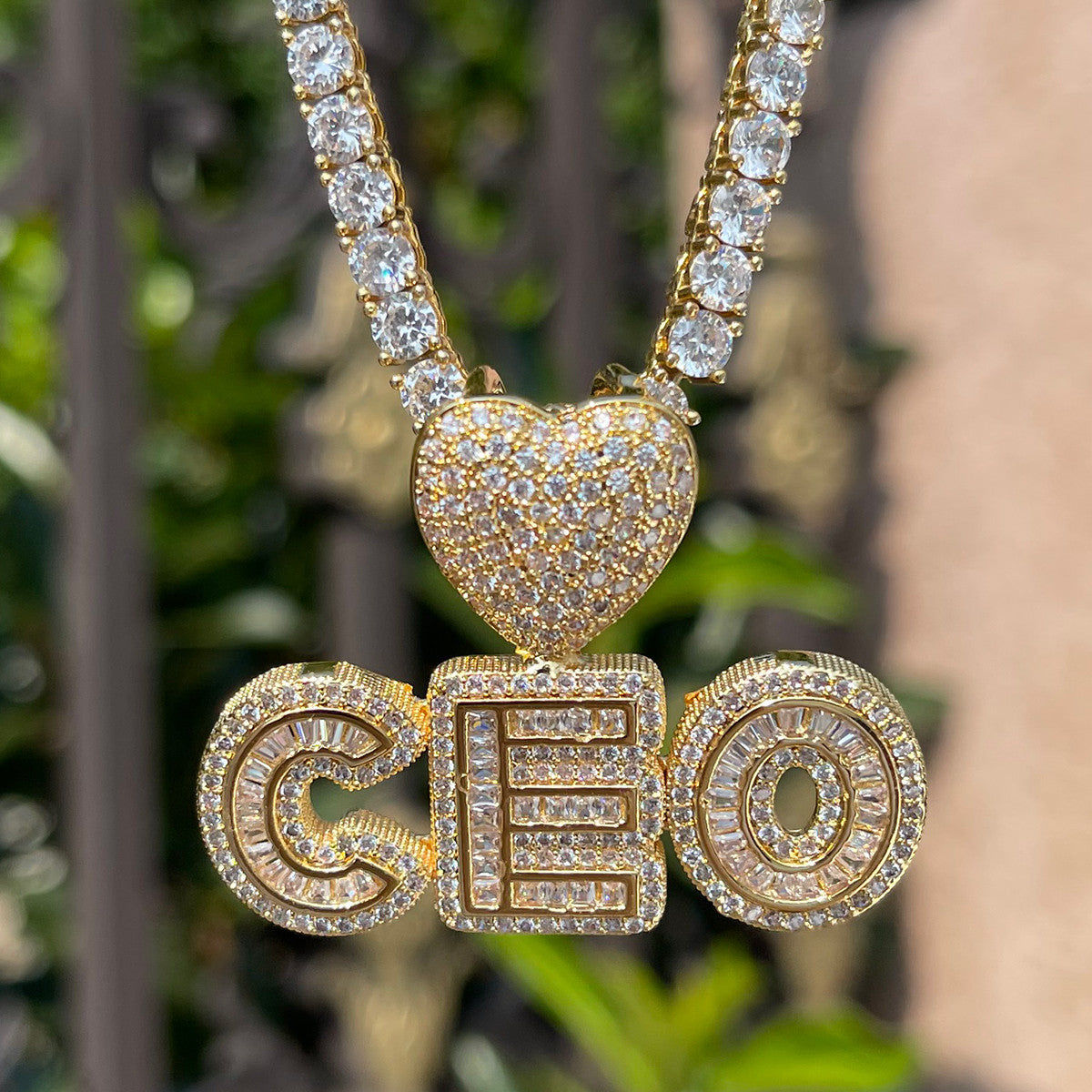 Heart Spark | Small Baguette Iced VVS Diamond CZ Custom Made Letter Neckalce
