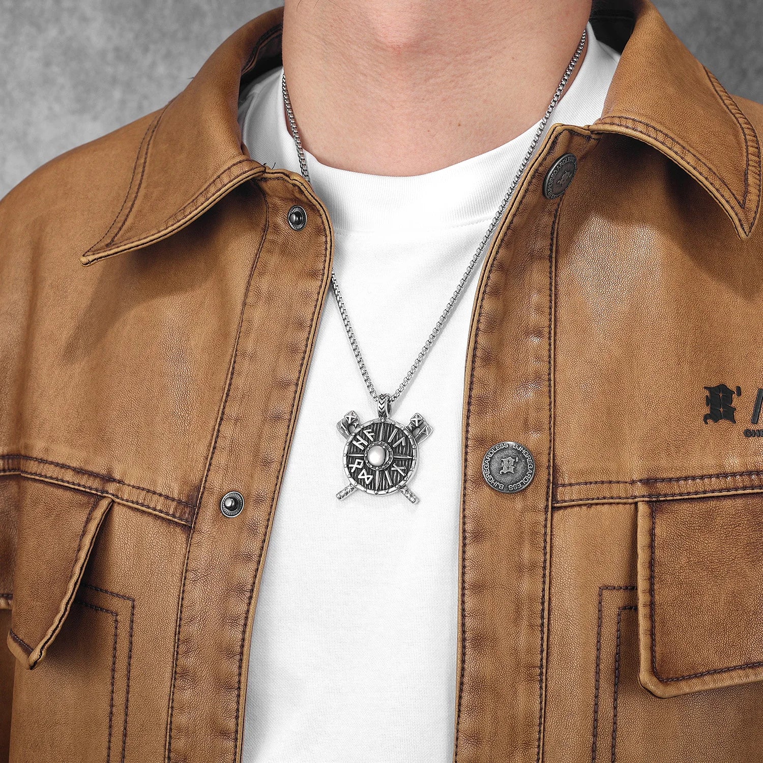 Retro Shield | 316L No Fade Solid Stainless Steel Viking Rune Shield Street Style Pendant