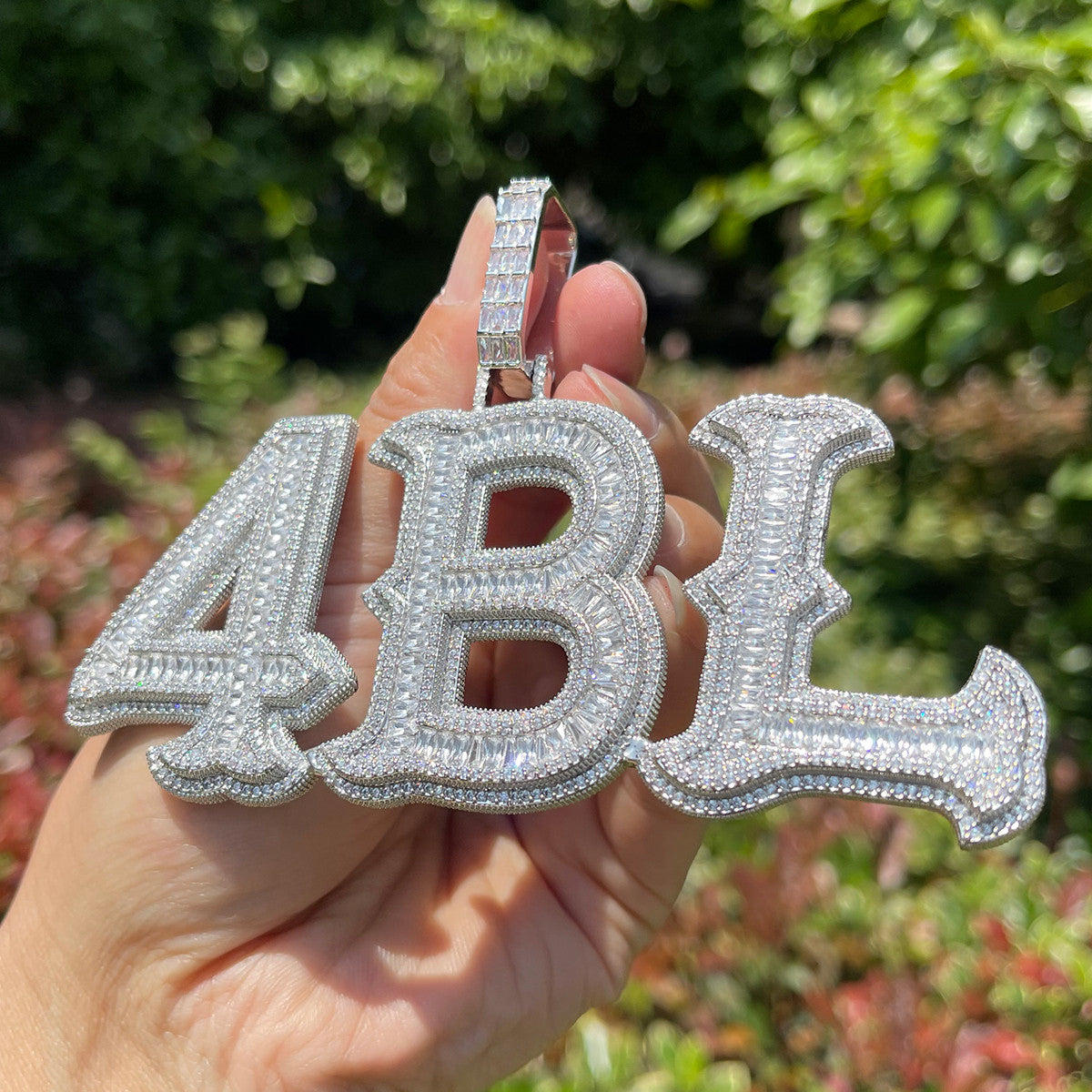 Alpha Baguette | Custom Made Initial Letter 4 Prong Set Hip Hop Pendants