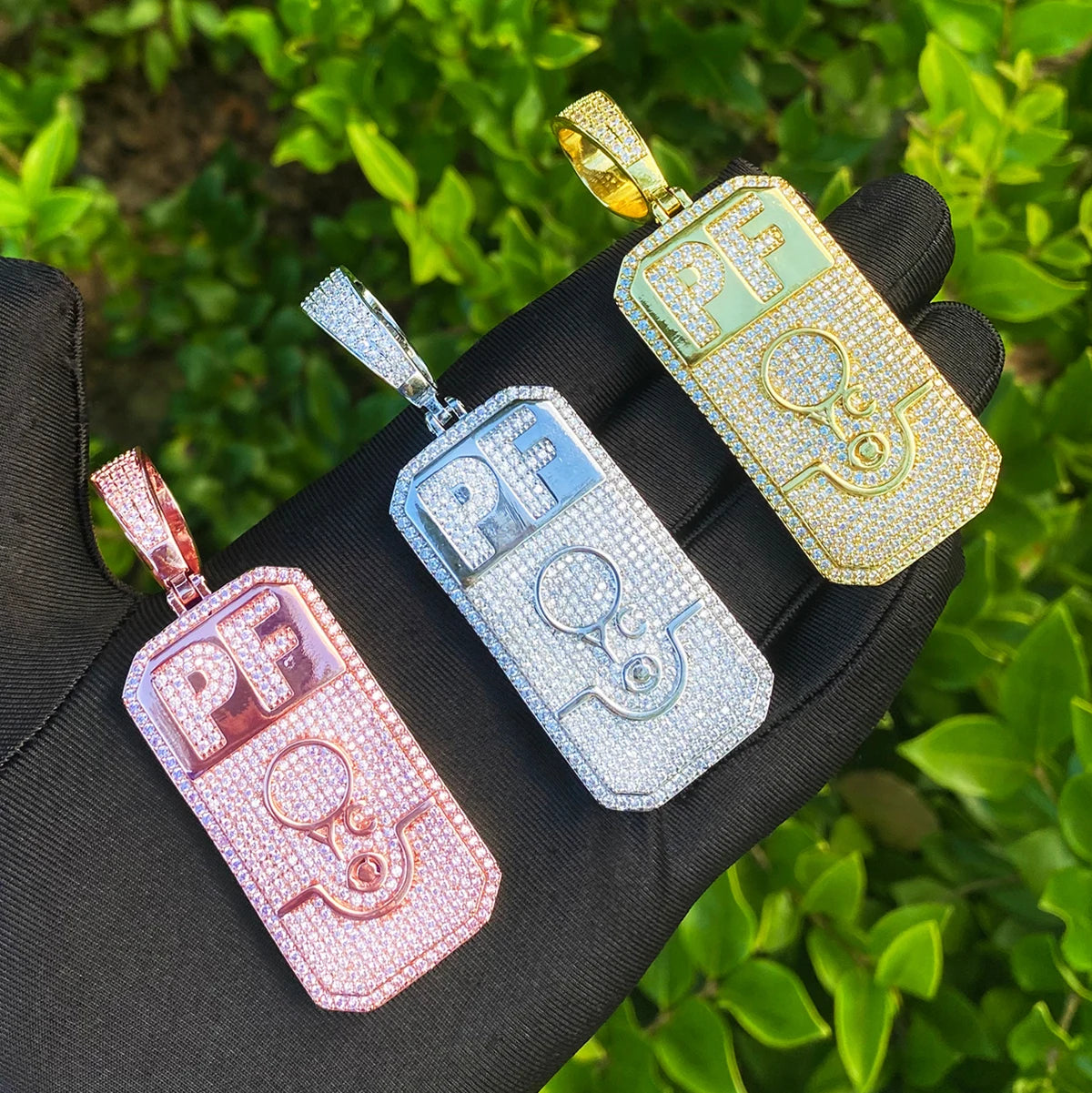 PF Gold Bar | VVS Diamond CZ Prong Set 5AA+ Gold Bar Hip Hop Pendant