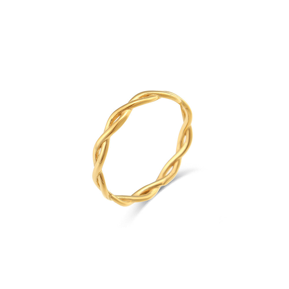Ladies 18k Gold Stainless Steel Waterproof Braided Twisted Thin Gold Rings