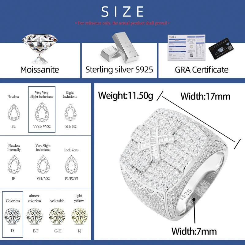 Ribbon Cross Ring | Moissanite Diamond Solid Silver Iced Blinged Out Cross Ring