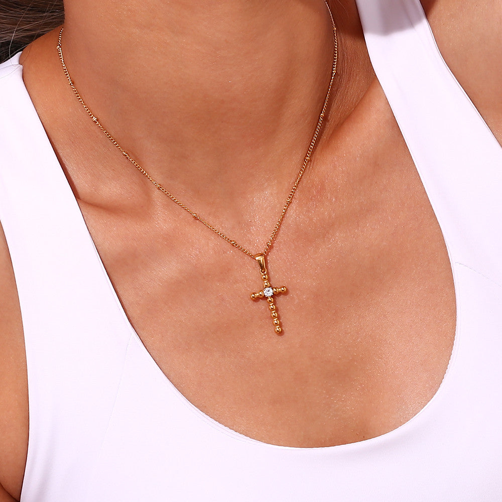 Ladies 18k Gold Silver Waterproof Tarnish Free Centerstone CZ Cross Pendant Necklace