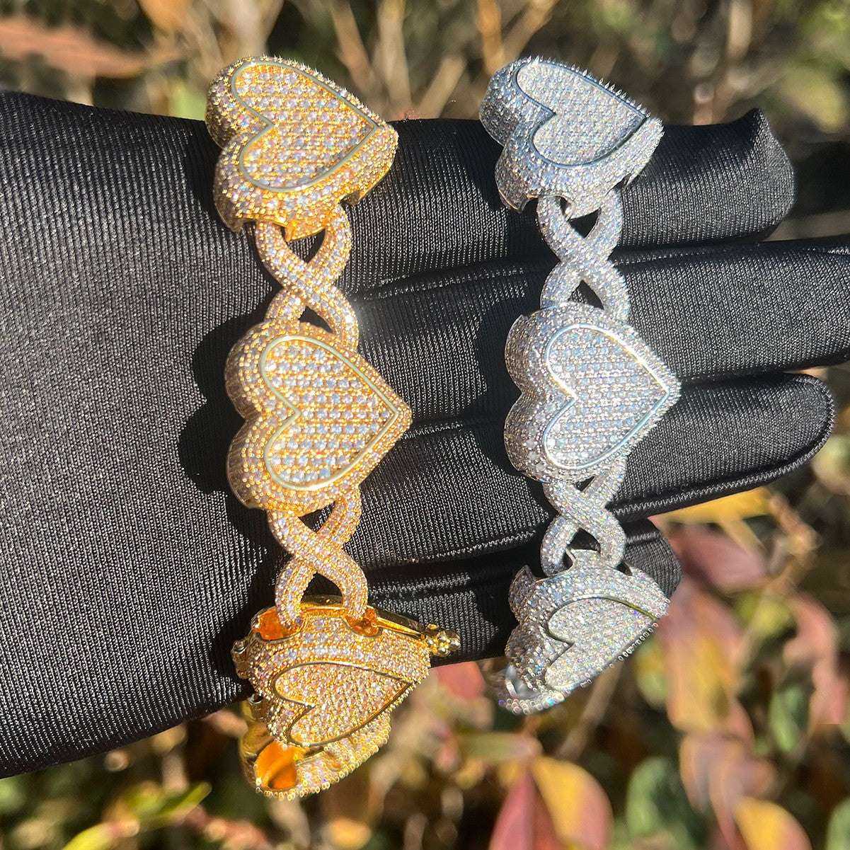 Infinity Love Bracelet | Iced Prong Set Heart Infinite Link Bracelet