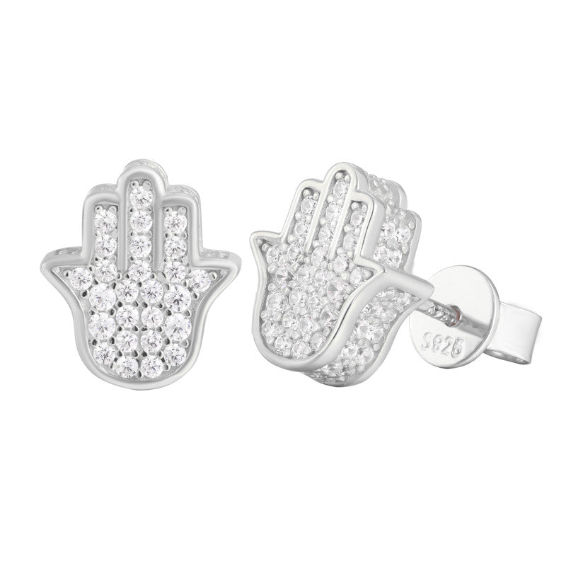 Mystic Hand | Moissanite Diamond 24k Gold Solid Silver Fatima Hamsa Hands Stud Earrings