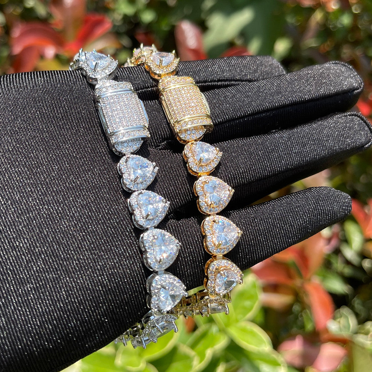 Ladies Center Stone Heart Link Street Wear Casual Tennis Chain Bracelets