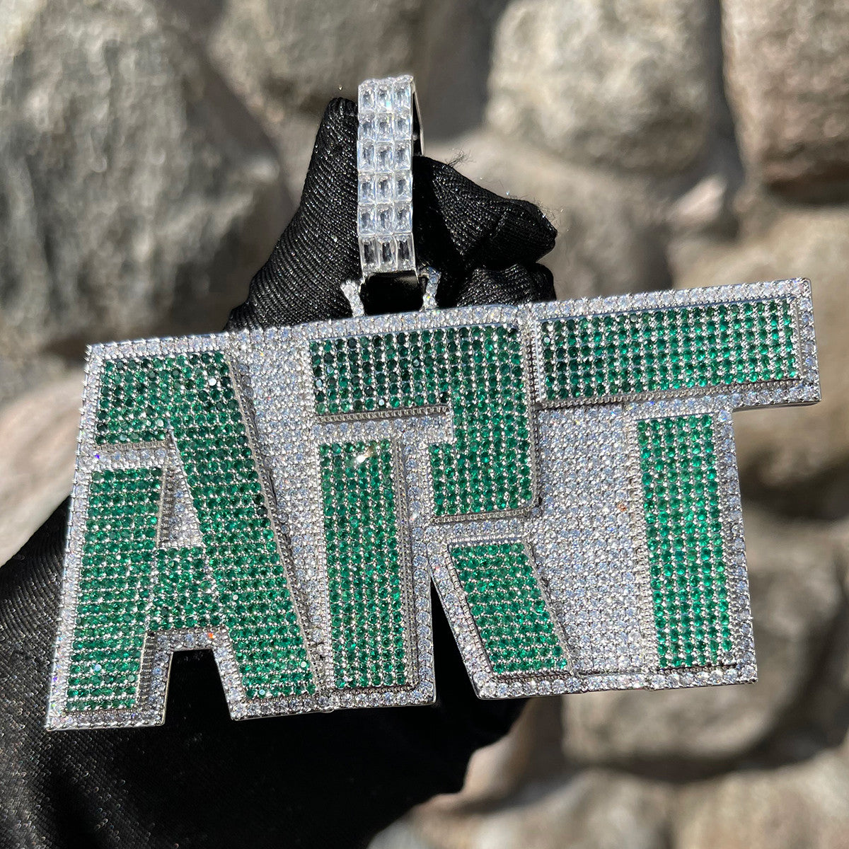 Emerald Chaos | Colorful VVS Diamond CZ Custom Text Hip Hop Pendant