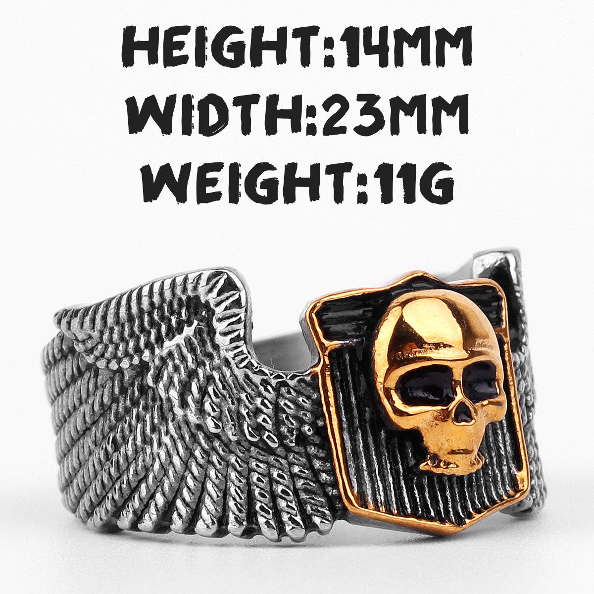 Freedom Wings | 316L Stainless Steel Men Biker Style Skull Wing Motorcycle Ring