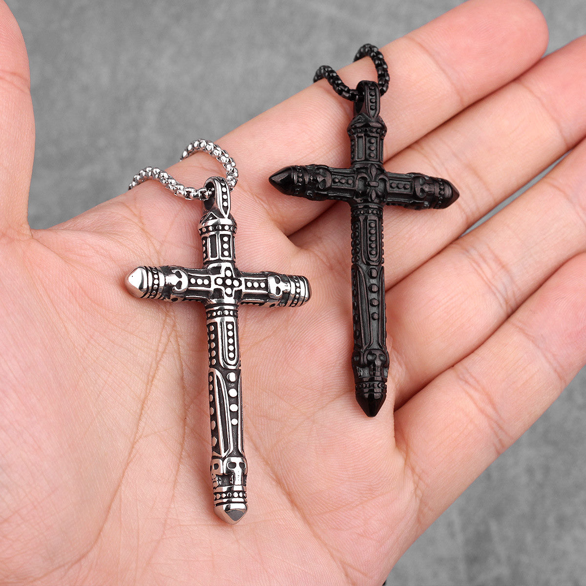 Rugged Cross | 316L No Fade Stainless Steel Black Silver Hip Hop Cross Pendant